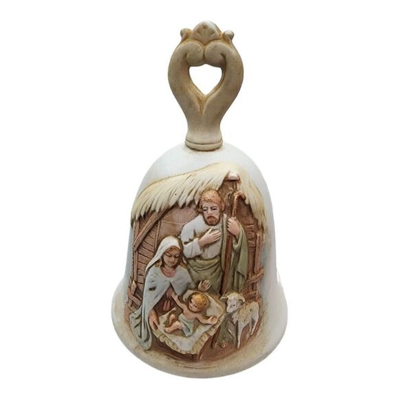 Homco Bell Christmas Vintage Nativity Bell hand painted porcelain bisque - Picture 1 of 4